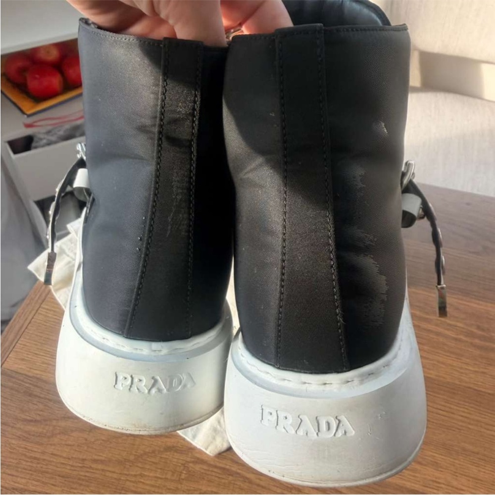 Prada Black and White Platform High-Top Sneakers - Picture 7 of 8
